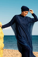 Marina Lacivert Tesettür Mayo Üstüne Giyilebilen Kaftan Kimono Pareo P2201
