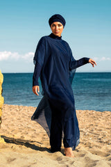 Marina Lacivert Tesettür Mayo Üstüne Giyilebilen Kaftan Kimono Pareo P2201