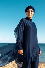 Marina Lacivert Tesettür Mayo Üstüne Giyilebilen Kaftan Kimono Pareo P2201