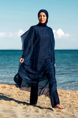 Marina Lacivert Tesettür Mayo Üstüne Giyilebilen Kaftan Kimono Pareo P2201