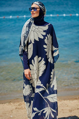 Çiçekli Lacivert Pareo Kaftan P2348