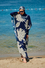 Çiçekli Lacivert Pareo Kaftan P2348