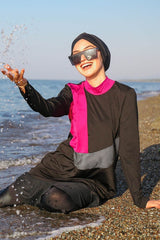 4’lü Siyah File detaylı Tam Kapalı Tesettür Mayo M2106