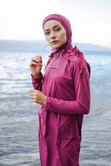 Paraşüt 3’lü Fermuarlı Mürdüm Tam Kapalı Tesettür Mayo M2029