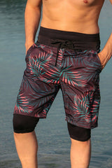 Marina Erkek Siyah Desenli Tesettür Mayo Deniz Şortu S2108