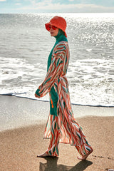 Desenli Yeşil Kimono Kaftan P2422