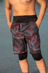 Marina Erkek Siyah Desenli Tesettür Mayo Deniz Şortu S2108