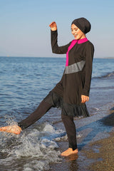 4’lü Siyah File detaylı Tam Kapalı Tesettür Mayo M2106