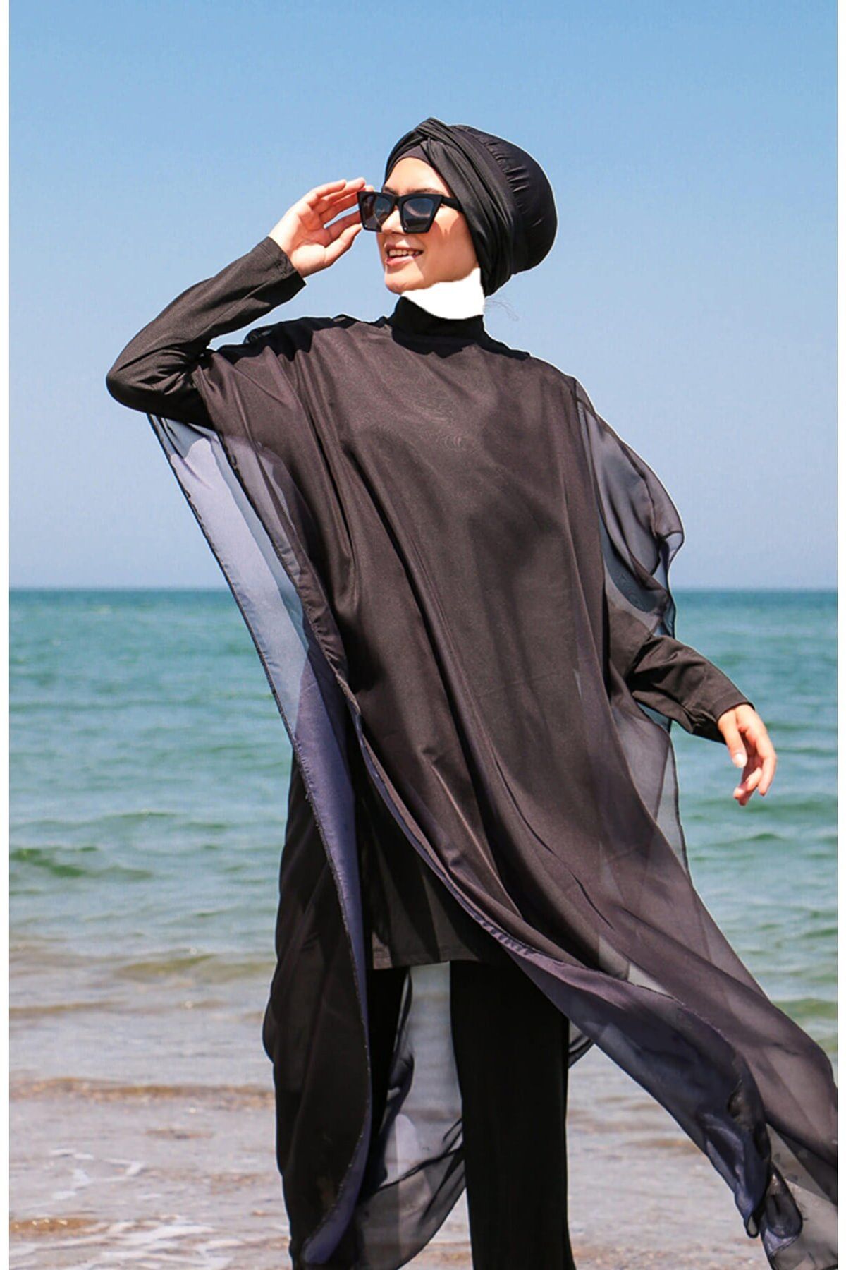 Siyah Kaftan Kimono Pareo P2110