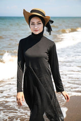 Siyah 3’lü File Detaylı Tam Kapalı Tesettür Mayo M2035