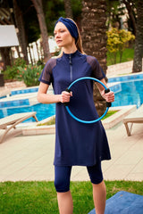 Likralı Lacivert Taytlı Yarı Kapalı Mayo M2449