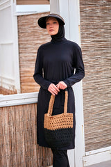 El Örgüsü Siyah Bej Hasır Çanta C2422