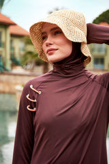 El Örgüsü Bej Hasır Şapka 14399