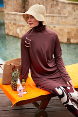 Likralı Kahverengi Tam Kapalı Tesettür Mayo M2468