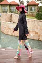 Likralı Siyah Tam Kapalı Tesettür Mayo M2480