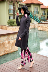 Likralı Siyah Tam Kapalı Tesettür Mayo M2479