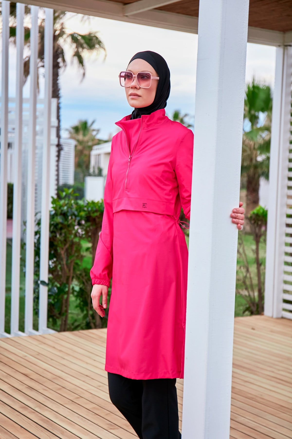 Paraşüt Kumaş Pembe Tam Kapalı Tesettür Mayo M2408