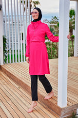 Paraşüt Kumaş Pembe Tam Kapalı Tesettür Mayo M2408