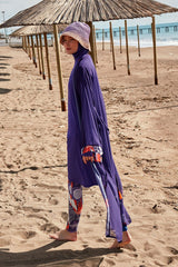 Desenli Mor Kimono Kaftan P2420