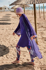 Desenli Mor Kimono Kaftan P2420