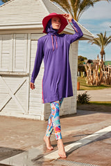 Likralı Mor Tam Kapalı Tesettür Mayo M2496