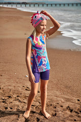 Likralı Renkli Kız Çocuk Mayo K2409