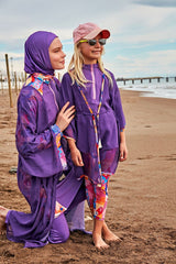 Desenli Mor Kimono Kaftan P2426