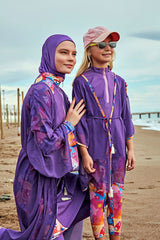 Desenli Mor Kimono Kaftan P2426