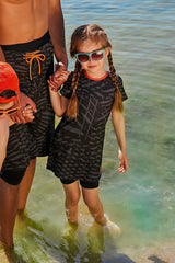 Taytlı Kolsuz Siyah Kız Çocuk Mayo K2335