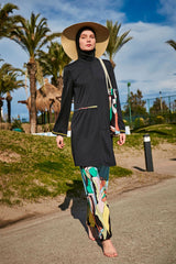 Likralı Siyah Tam Kapalı Tesettür Mayo M2469