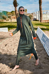 Paraşüt Kumaş Haki Tam Kapalı Tesettür Mayo M2413