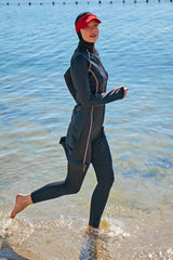 Marina 4'lü Siyah Desenli Tam Kapalı Tesettür Mayo M2333