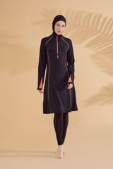 Marina 4'lü Siyah Desenli Tam Kapalı Tesettür Mayo M2333