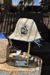 El Örgüsü Çiçekli Bej Hasır Şapka 14520