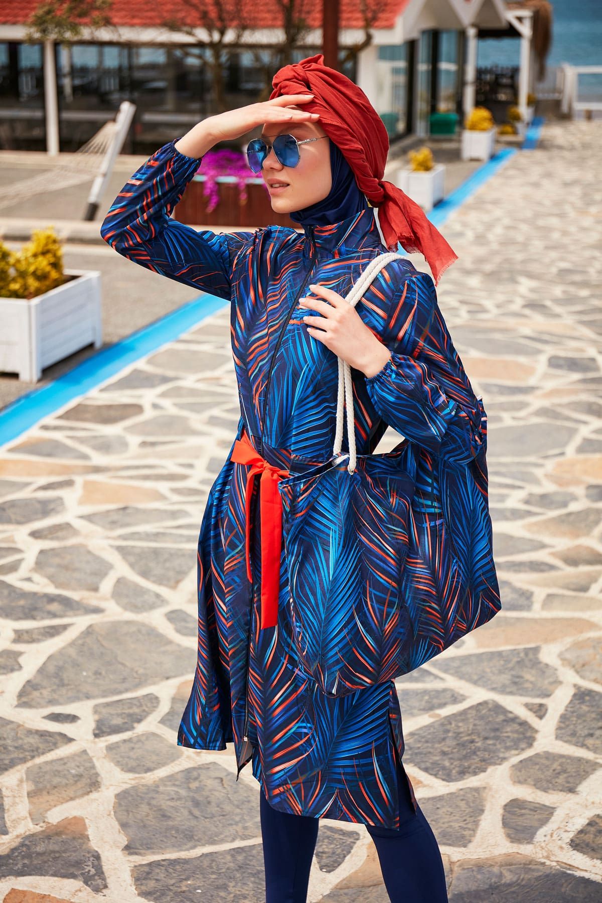 Marina Lacivert Desenli Plaj Çantası C2305