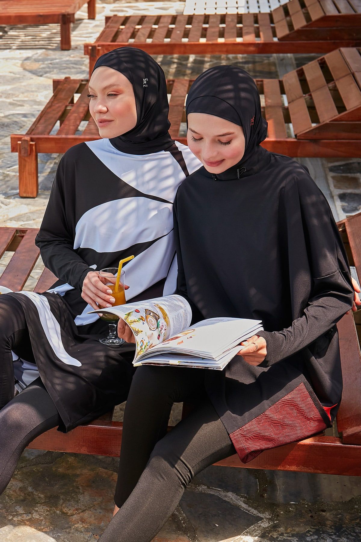 Marina 4'lü Siyah Desenli Tesettür Mayo M2323