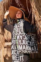 Marina Siyah Harf Desenli Plaj Çantası C2301