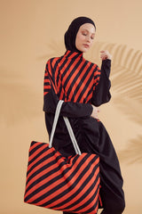 Marina Siyah Çizgi Desenli Plaj Çantası C2307