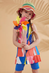 Taytlı Kolsuz Saks Kız Çocuk Mayo K2320