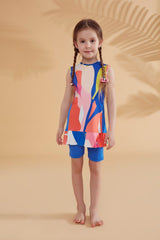 Taytlı Kolsuz Saks Kız Çocuk Mayo K2320