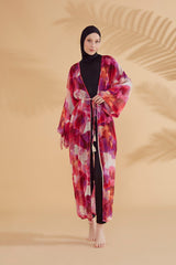Batik Desenli Fuşya Kimono Kaftan P2341