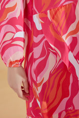 Desenli Fuşya Tam Kapalı Tesettür Mayo M2322