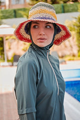 Ekru Rengi Örgülü Hasır Şapka 11507