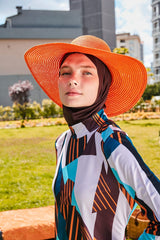 Turuncu Geniş Hasır Şapka 14232