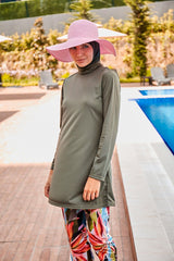 Haki Tam Kapalı Tesettür Mayo R2392