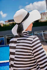 Fiyonklu Beyaz Geniş Hasır Şapka 1423218