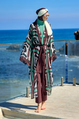 Marina Kahverengi Desenli Özel Tasarım Kimono – P2510