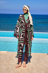 Marina Kahverengi Desenli Özel Tasarım Kimono – P2510