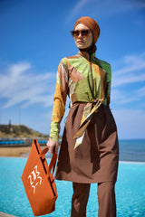 Marina Kahverengi Tam Kapalı Tesettür Mayo - M2530-1