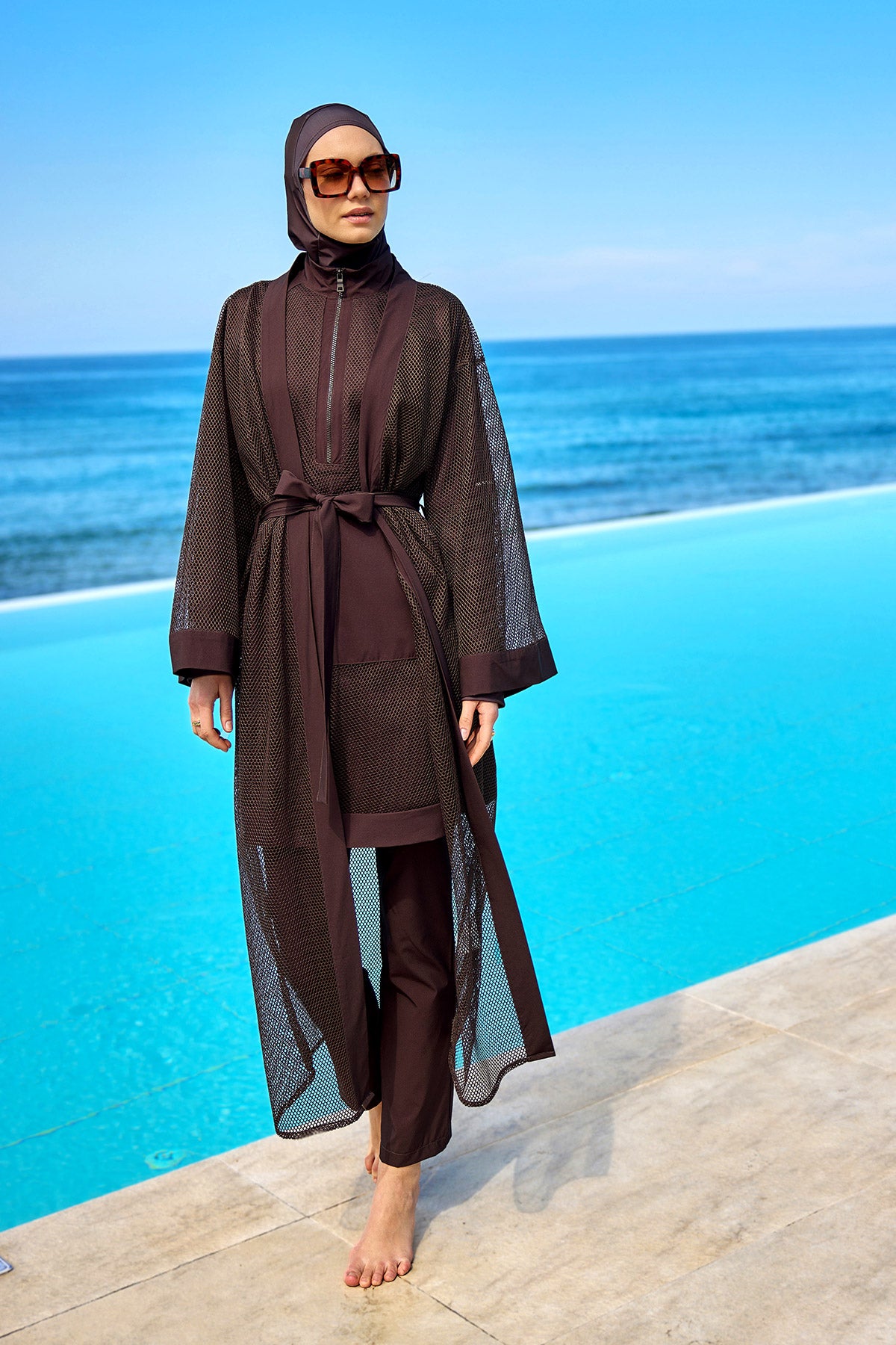 Marina Kahverengi Tül Kimono – P2501-4